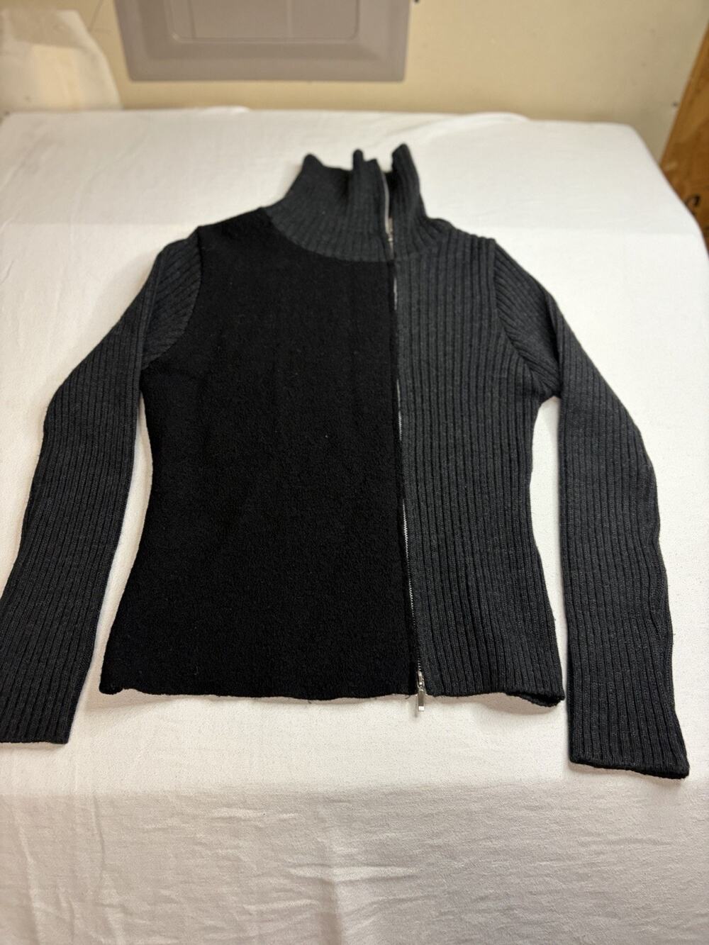Silvia Novelli Italy Merino Wool Zip Cardigan Women S Black Ribbed Sweater